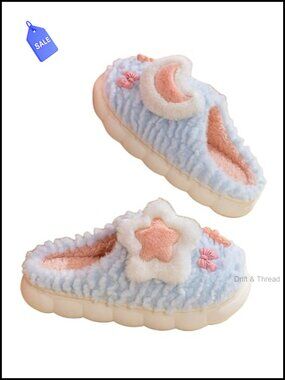 Women's Plush Star Slippers Warm Memory Foam Non-Slip Indoor Outdoor